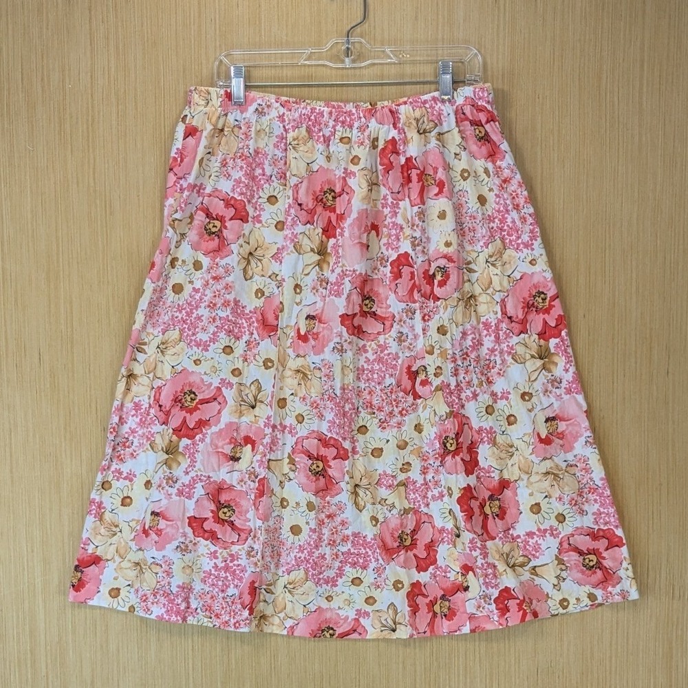 Vermont Country Store Boho Cottage Romantic Floral Midi Skirt Plus Size 1X Pink